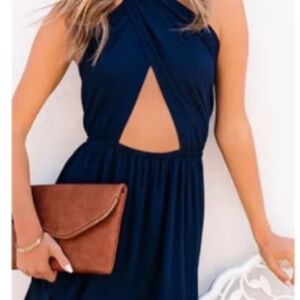 NWOT_VICI Halter Cutout Midi Dress Navy